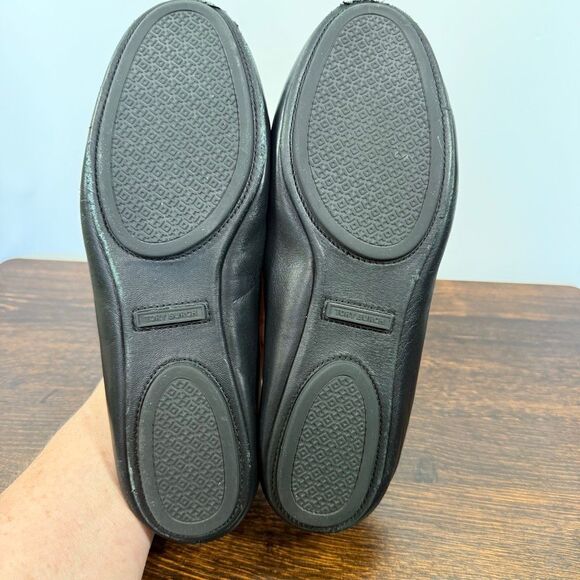 Tory Burch perfect black nappa leather Minnie Travel Ballet w/metal gold logo fl - Picture 6 of 12